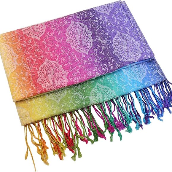 Chic Watercolor Design Pashmina Shawl - Elegant Pink Scarf for Stylish Outfits - Picture 6 of 6